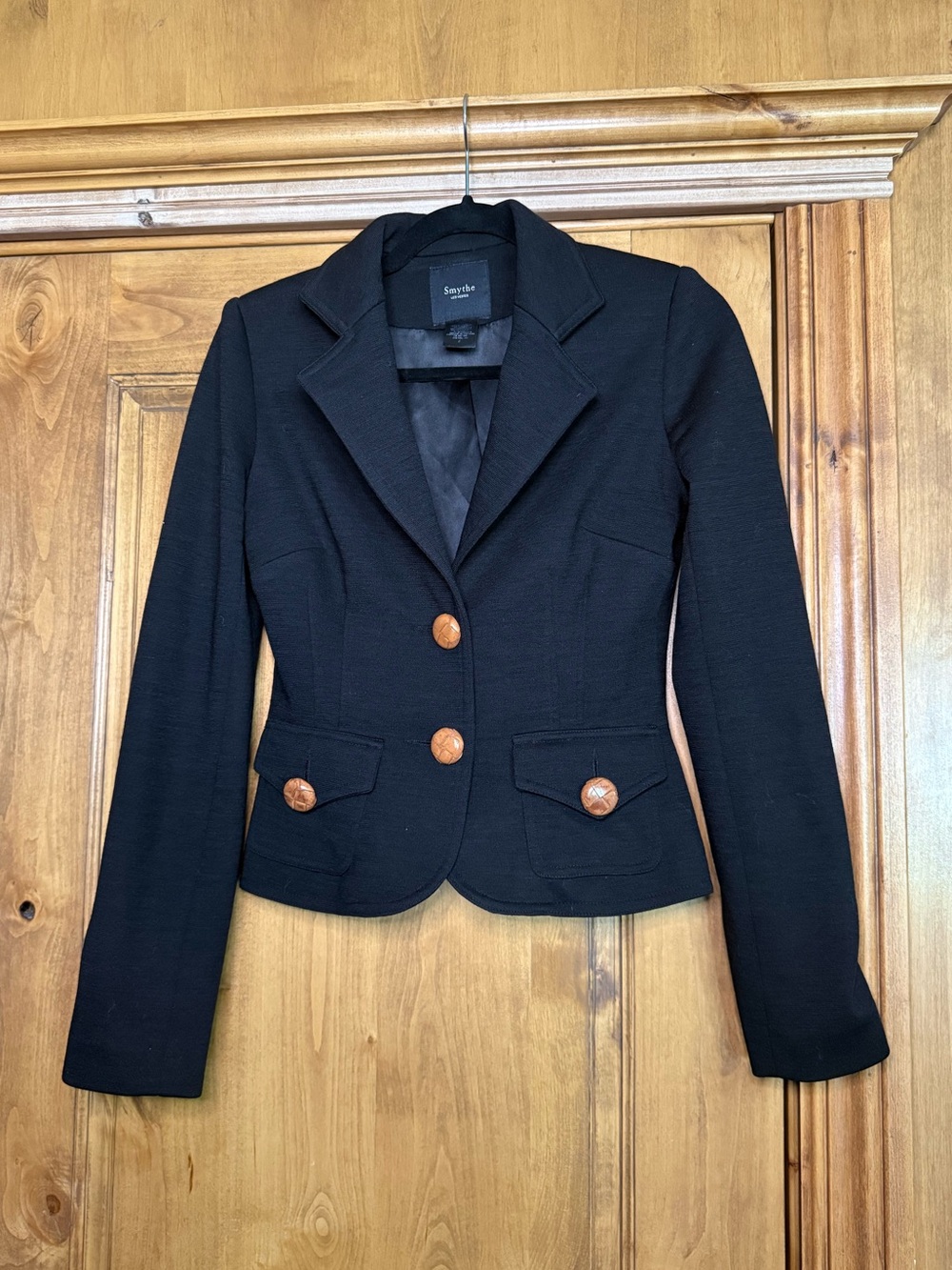 Smythe Les Vestes Black Fitted Blazer Leather Covered Buttons Equestrian Jacket